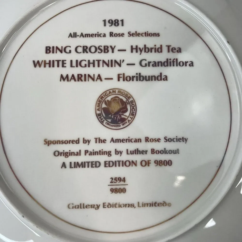 1981 WHITE‎ LIGHTNIN' American Rose Society Plate 2594- 9800